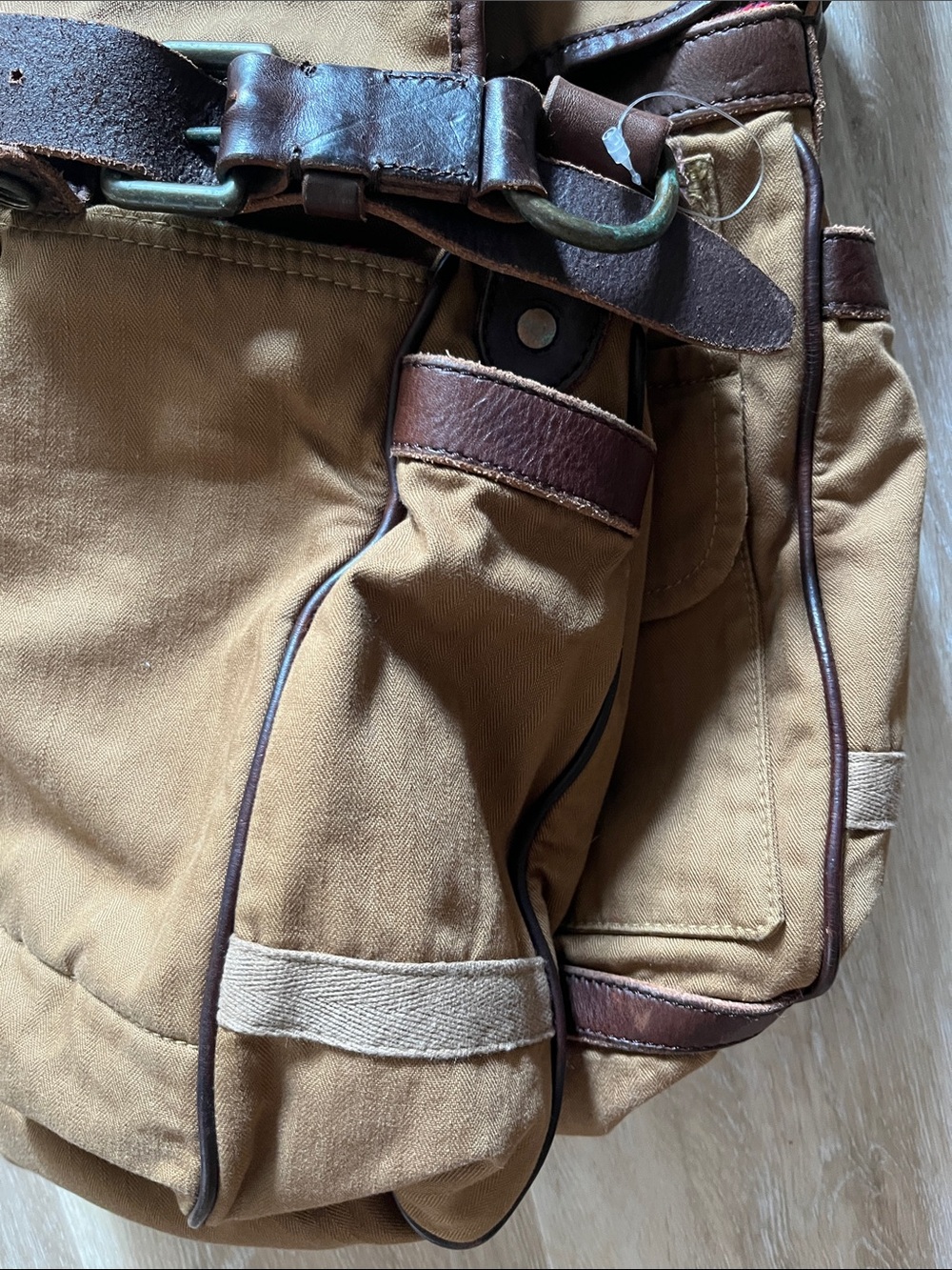 Vintage Polo Ralph Lauren Canvas Messenger Bag Leather Brown Trim Aztec Lining - Picture 5 of 9
